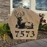 Deer Address Sign for Yard – Engraved House Number Stone