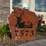 Deer Address Sign for Yard – Engraved House Number Stone