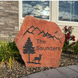 Deer Engraved Mountain Stone – Engraved Garden Stones