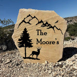 Deer Engraved Mountain Stone – Engraved Garden Stones
