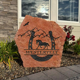 Horseshoe Carved Stone – Engraved Yard Stone