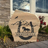 Horseshoe Carved Stone – Engraved Yard Stone