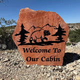 Welcome Bear Stone – Rustic Personalized Decor